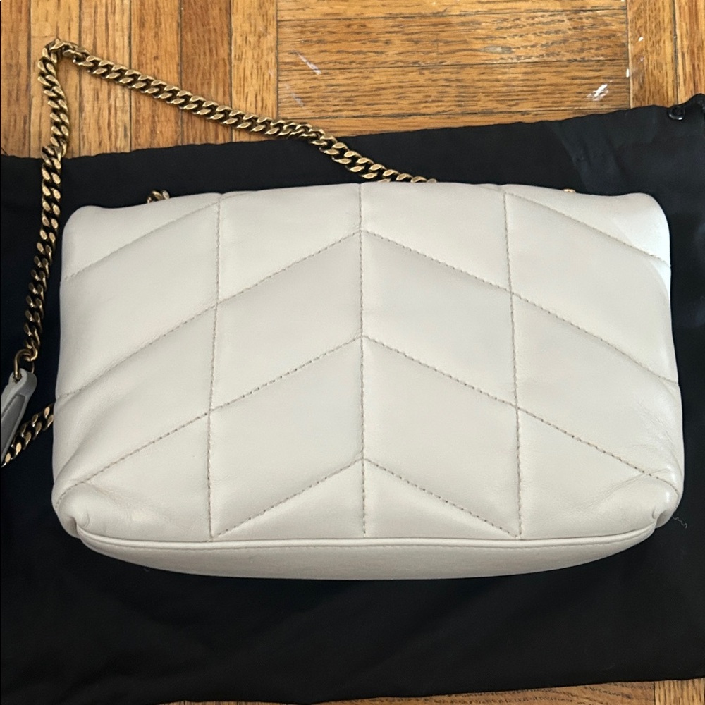 Saint Laurent Cream Quilted Loulou Toy Puffer Crossbody with Gold Hardware - Picture 11 of 15